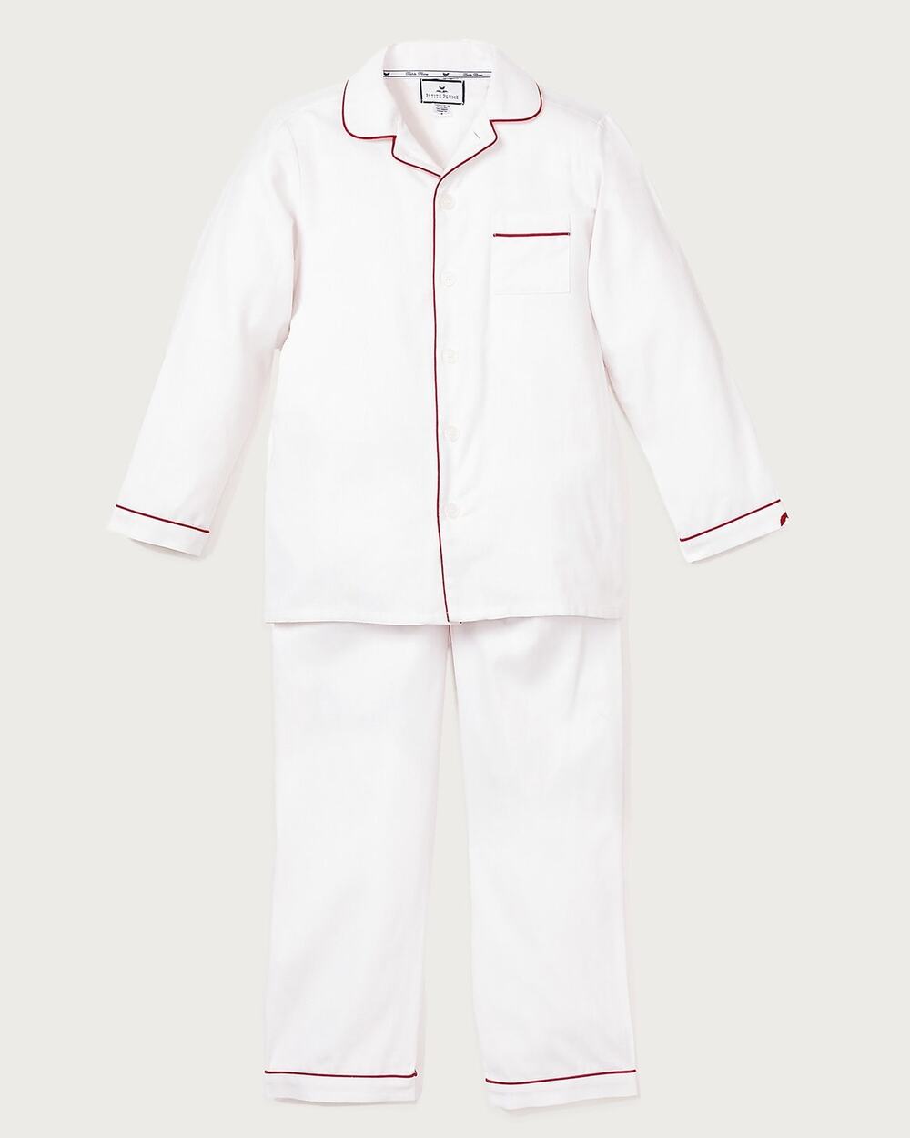 NWT Petite Plume Classic Kids Two-Piece Pajama Set - White / Red Sz3